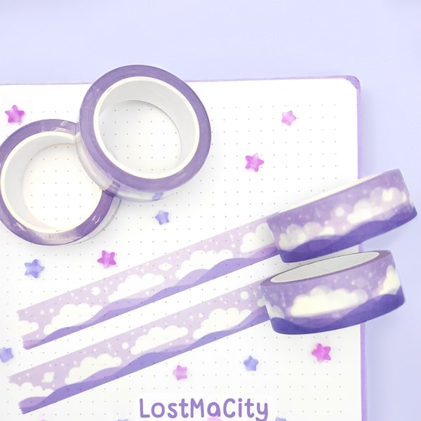 Purple Clouds Washitape | Cute Pastel Sky Masking Tape | Stationery | K-POP Washi Tape | Bullet Journal Supplies