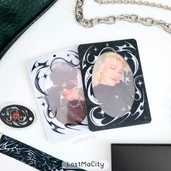 Cybersigilism Double-Sided Photocard Holder | Black & White Kpop Acrylic PC Holder | Cyberpunk K-Pop Keychain | Concert Accessory