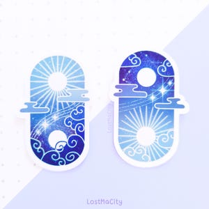 Sonne & Mond Sticker Set | Tag und Nacht Aufkleber | Blauer Farbverlauf Aufkleber | Japanische Wolken | Schreibwaren | Bullet Journal Sticker