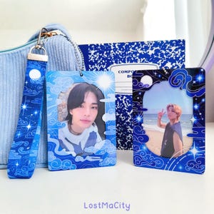 Sun & Moon Double Sided Photocard Holder | Blue Kpop Acrylic PC Holder | K-Pop Keychain | Day and Night | Concert Accessory image 6
