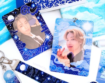 Portafotos de doble cara Sol y Luna / Portafotos acrílico azul Kpop para PC / Llavero K-Pop / Día y noche / Accesorio para conciertos