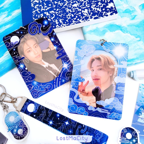 Sun & Moon Double Sided Photocard Holder | Blue Kpop Acrylic PC Holder | K-Pop Keychain | Day and Night | Concert Accessory