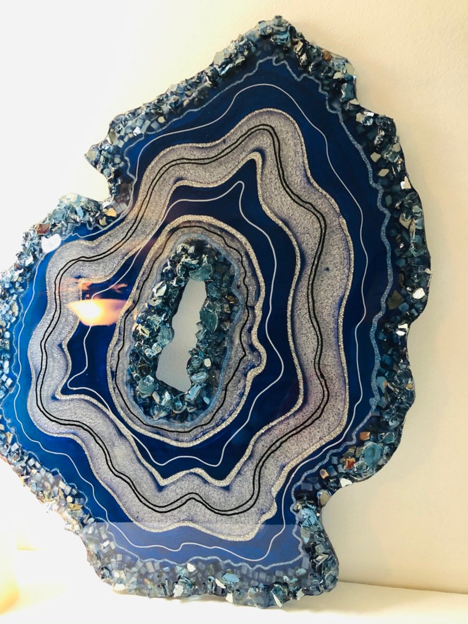 Blue Silver Geode ArtEpoxy Resin GeodeGeode ArtWall Etsy