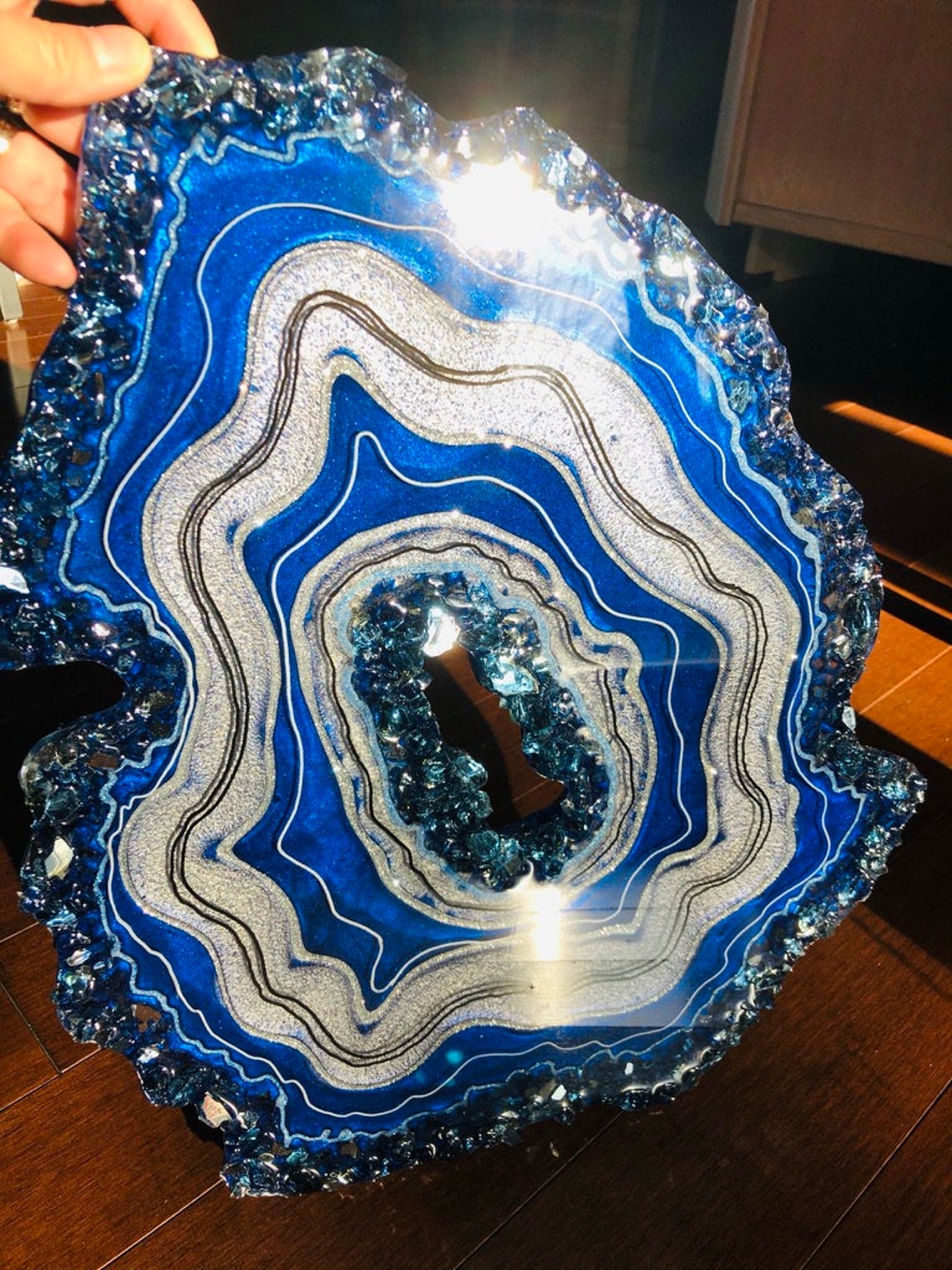 Blue Silver Geode ArtEpoxy Resin GeodeGeode ArtWall Etsy