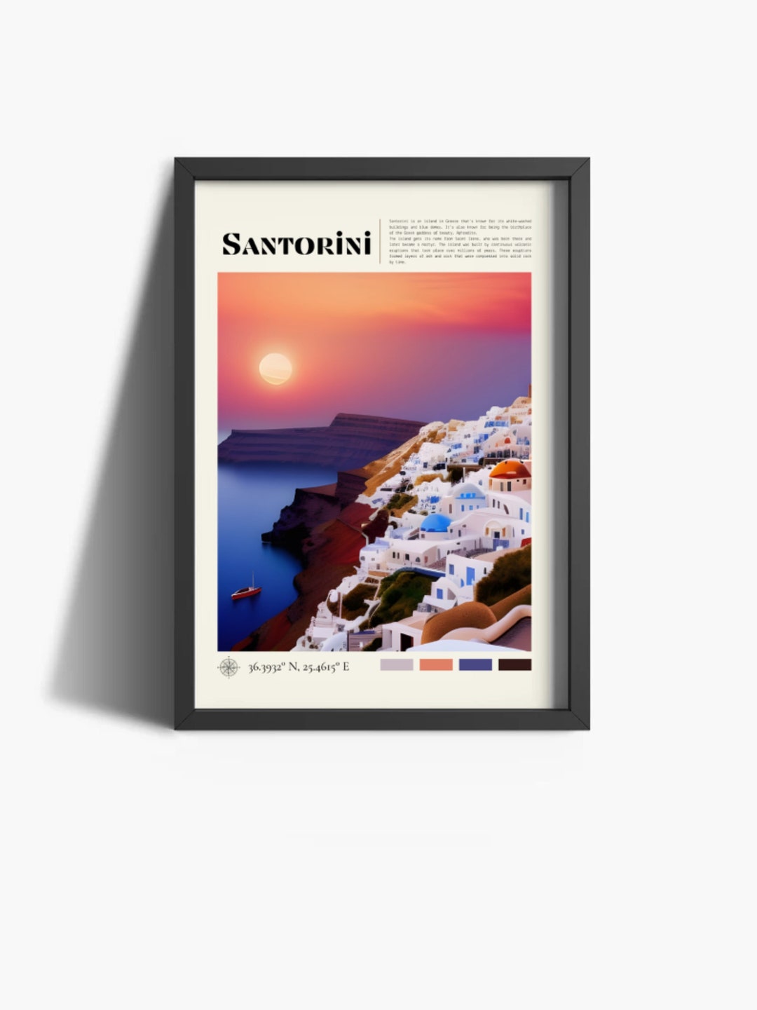 Retro Travel Poster Print - Santorini Greece Mediterranean Framed Art