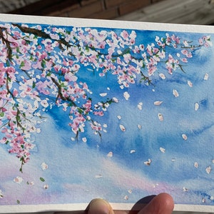 Cartes aquarelles originales peintes à la main de 5 x 7 pouces (pas d'impression) fête des mères, anniversaire, voeux, félicitations, merci, carte d'anniversaire, fleur de cerisier