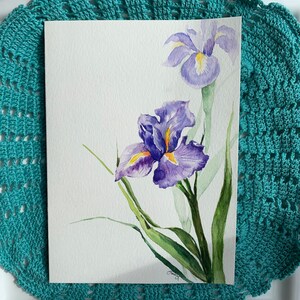 Tarjetas de acuarela pintadas a mano originales de 5” x 7” (no impresas), iris, saludo en blanco, agradecimiento, cumpleaños, felicitaciones, San Valentín, tarjeta del Día de la Madre.