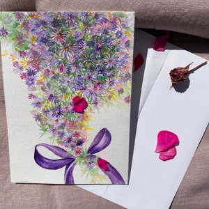 5”x7” Original Aquarell handgemalte Karte (kein Druck), Valentinstag, Jahrestag, Grüße, Danke, Glückwunsch, Geburtstagskarte.