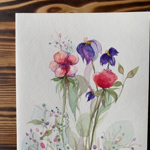 Originele handgeschilderde aquarelkaarten van 5 x 7 inch (geen afdruk) bloemen, Moederdag, bruiloft, verjaardag, bedankt, gefeliciteerd, blanco jubileumkaart.