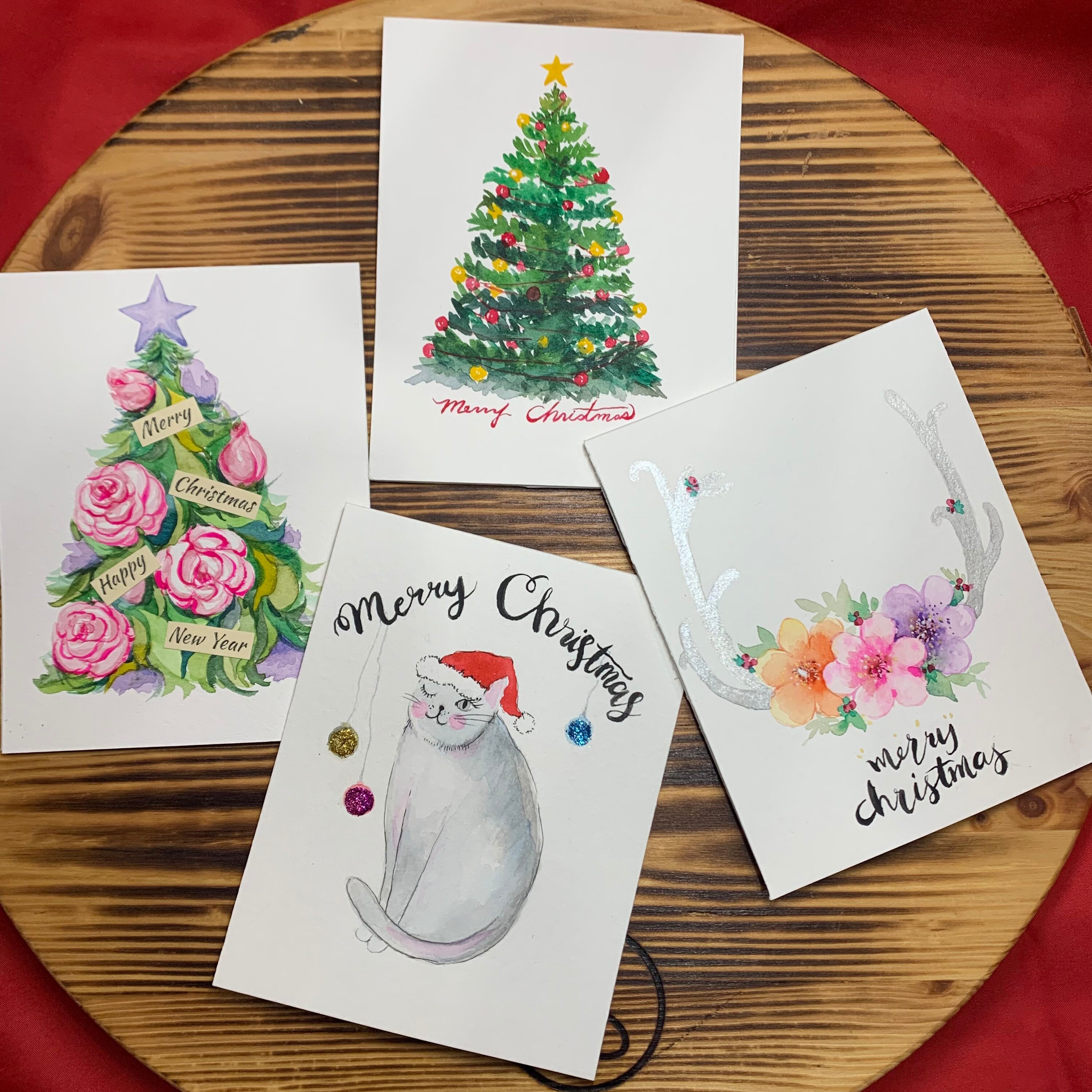 Set of 4 Christmas Watercolor Cards. Holiday Cards. Original Hand ...