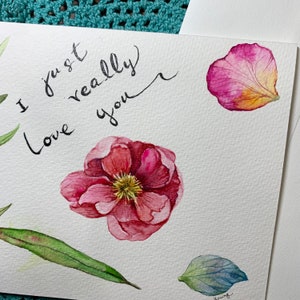Originele handgeschilderde aquarelkaarten van 5 x 7 inch (niet afgedrukt) Ik hou echt van je, Moederdag, verjaardag, gefeliciteerd, bedankt, jubileumkaart