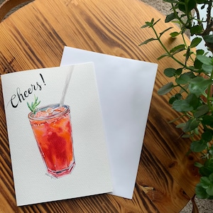 Original hand painted Watercolor Cards. 5x7” (not print), Cocktail  Card,Cheers to you , Thank you, blank Card,greeting,anniversary Card.