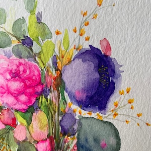 Biglietti acquerellati originali dipinti a mano 4,25"x5,5" (non stampati), floreali, grazie, auguri vuoti, anniversario, biglietto per la festa della mamma