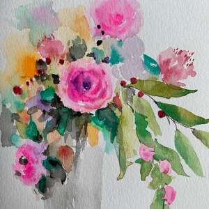 Originele aquarelkaarten van 5 x 7 inch (geen afdruk), handgeschilderde Valentijnsdag, Moederdag, verjaardag, gefeliciteerd, bedankt, bloemenkaart.