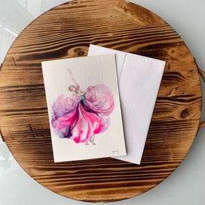 Ballerina5”x7”Original watercolor cars(not a print), HandPainted. Valentine’sDay,Wedding ,Birthday ,Congratulations,Thank you,Flower Card.