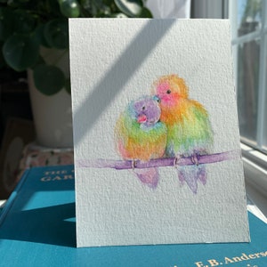 Original  hand painted Watercolor Cards. (not print),lovely birdsCard. Thankyou,greeting,anniversary, Blank Card.