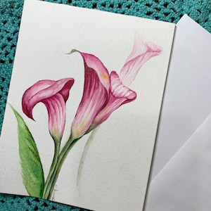 Cartes originales d'aquarelle peintes à la main (pas d'impression) Calla, fête des mères, mariage, anniversaire, merci, félicitations, carte d'anniversaire vierge.