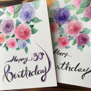Biglietto personalizzato. Biglietti originali dipinti a mano con acquerello da 5"x7" (non una stampa). Biglietto di auguri floreale di buon compleanno. Biglietto di anniversario, pensando a te.