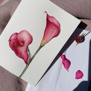 5”x7”Original Hand Painted Watercolor Cards(not a print) Calla,Mother’s Day, Wedding ,Birthday,Thank you,Congrats,Blank Anniversary  Card.