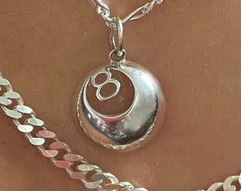 Magic 8 Ball pendant charm, solid sterling silver Billiards 8 Ball charm