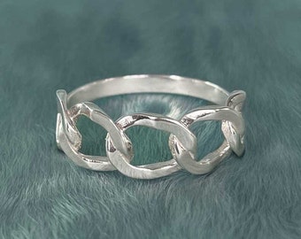 Solid Silver Chain Ring, Large Chain Link Ring, stackable ring, dainty chain ring, silver chain ring