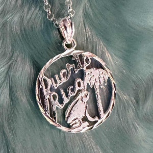 Puerto Rico Necklace charm, puerto rico vintage pendant, boricua necklace, silver puerto rico necklace, puerto rico gift charm