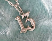Lucky 13 Thirteen Gothic Charm, Silver Thirteen Pendant, 13