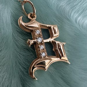 Gothic Initial B Charm, 14k gold diamonds letter charm, 14k gold Gothic letter charm pendant, Old English personalized letter initial charm