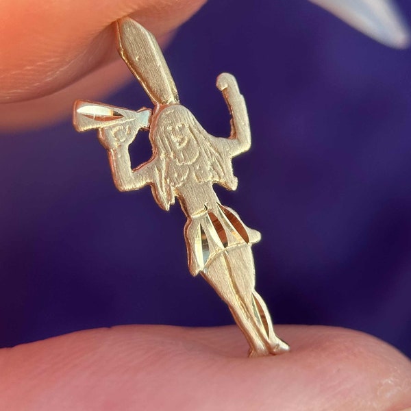 VINTAGE pinup cheerleader charm, 14k gold cheerleader pendant, pinup 14k gold pendant, vintage pinup cheerleader pendant, solid 14k gold