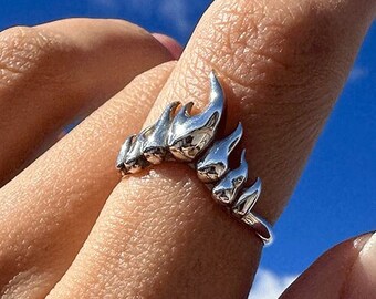 Flame Ring, Silver fire stacking ring, silver flame ring, unique statement ring, flame tattoo ring, Stackable flame fire ring, silver