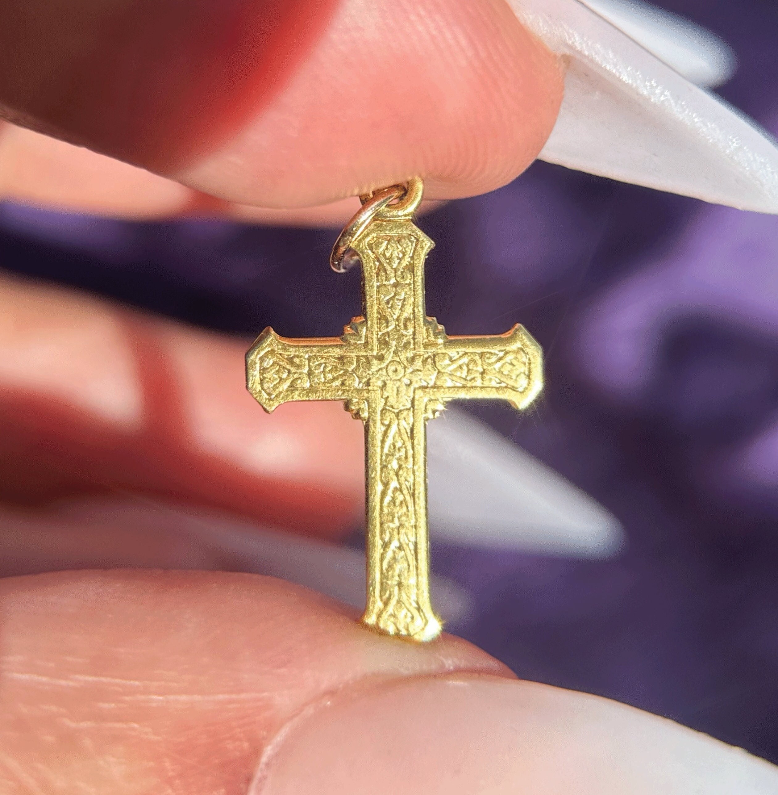 VINTAGE 14k Solid Gold Cross Pendant, Gold Cross Charm Jewelry