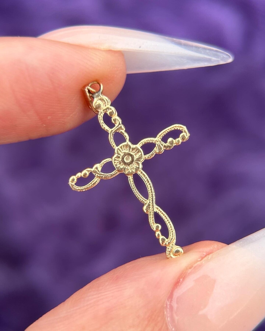 Handmade Pink Kunzite & Silver Cross Charm Necklace - 18" Platinum Plated, Genuine Gemstone 1 thumbnail image