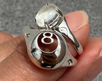 Magic 8 Ball Ring, sterling silver billiards 8 ball ring signet, solid gold 8 ball signet, billiards 8ball ring, unique 8 ball ring signet