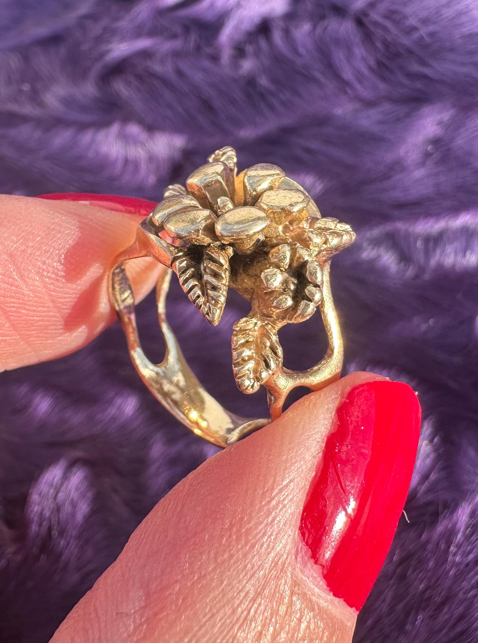 VINTAGE 14k Floral Ring, Gold Flower Ring, Vintage 14k Gold Flower Ring ...