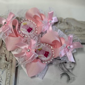 New girls 2 x 3 inch hair bows Peppa Pig pink white pigtail bows