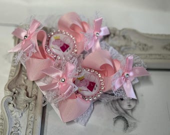 Nuevos lazos para el cabello para niñas de 2 x 3 pulgadas, de Peppa Pig, en color rosa y blanco.