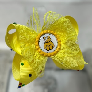 New girls Children in need pudsey bear fancy hair bow yellow 4 inch clip