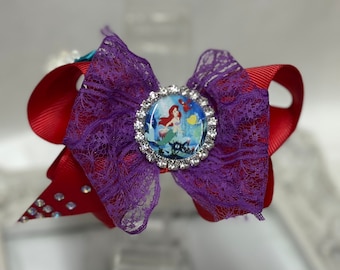 New girls The Little Mermaid fancy hair bow red 4 inch clip