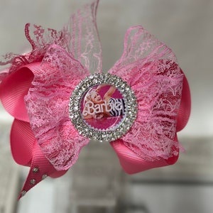 New girls Barbie fancy hair bow pink 4 inch clip