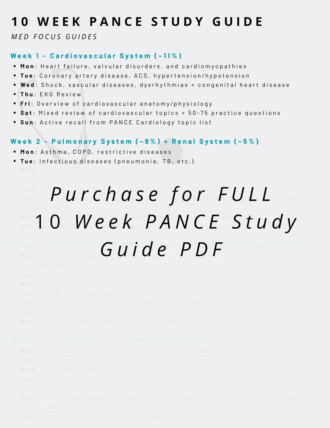 Pance Study Guide Book 10 Week PANCE Study Guide PDF - Etsy