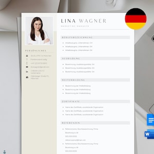 German Resume Template: CV Template with Photo for Word, Pages