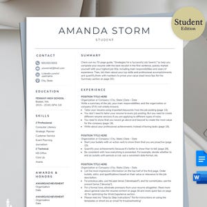 Student Resume Template: Internship, First Job, Grad School (MS Word, Google Docs)