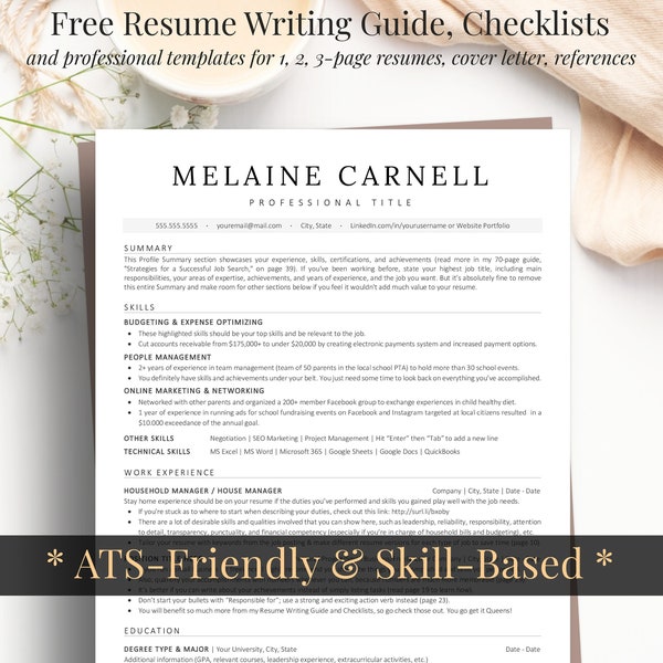 ATS Friendly Combination Resume Template for Stay Home Parent | Clean, Simple, Modern, Minimalist Resume for Word & Google Docs, ATS Resume