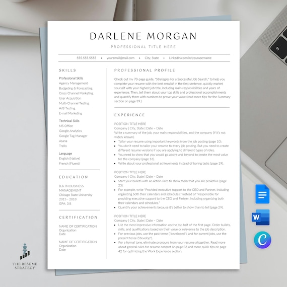 Modern Executive Resume Template: Minimalist Design (Canva, Word, Google Docs)