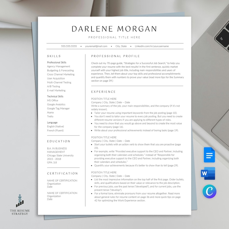Nowoczesny szablon CV dla kadry kierowniczej: minimalistyczny design (Canva, Word, Dokumenty Google) zdjęcie 1