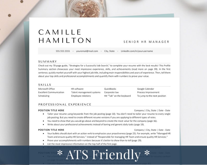 Minimalist ATS Friendly Resume Template for Google Docs & Word Clean Modern ATS Resume for HR Manager, Recruiter Resume, Simple Resume image 1