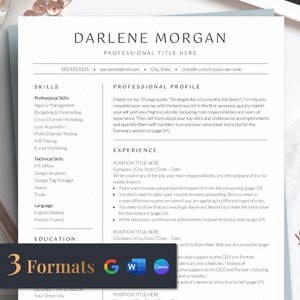 Professional Resume for Canva, Word, Google Docs, Minimalist & Simple Resume, Modern Executive Resume Template, Manager Director Resume