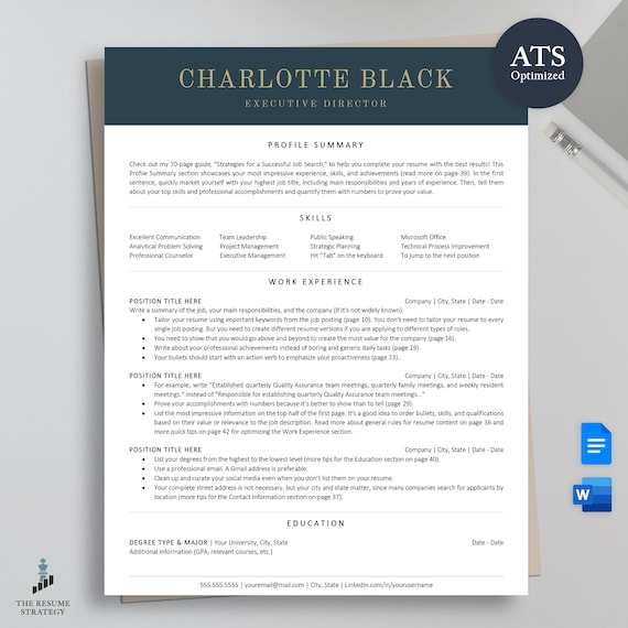 Executive Resume Template: ATS-Friendly Modern CEO Design for Word, Google Docs