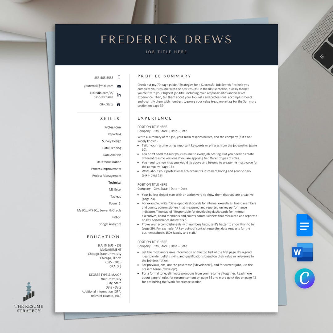 Executive Resume Template: Modern CV Design for Canva, Word, Google ...