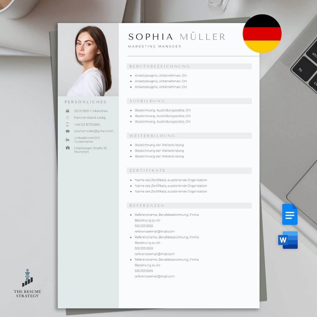 German Resume Template With Photo: Professional CV Design for Word ...